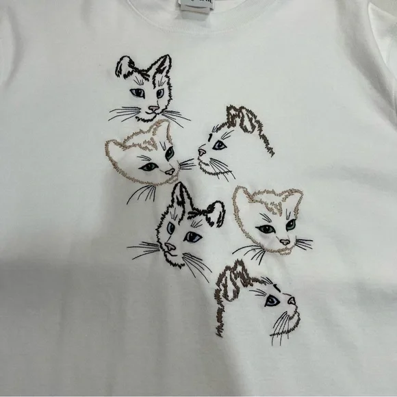 Vintage Bon Worth 90s embroidered Cat tee shirt oversized grandmacore kitten - Picture 2 of 5